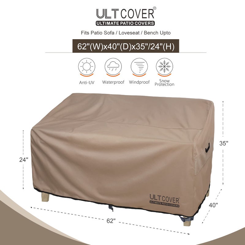 ULTCOVER Waterproof Outdoor Deep Seat Sofa Bench Cover 62W x 40D x 35H inch Patio Furniture Loveseat Cover - Image 2